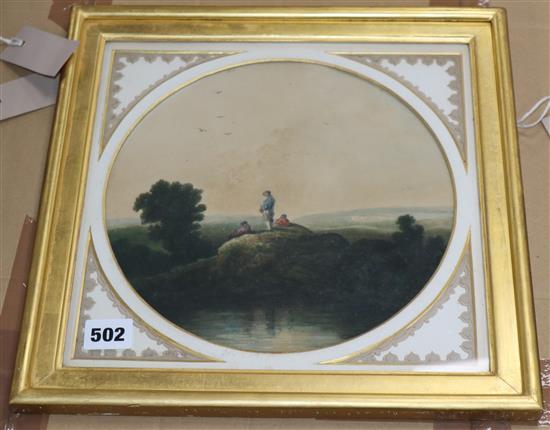 Italian School (19th century), Figures in a landscape, watercolour, tondo 24cm